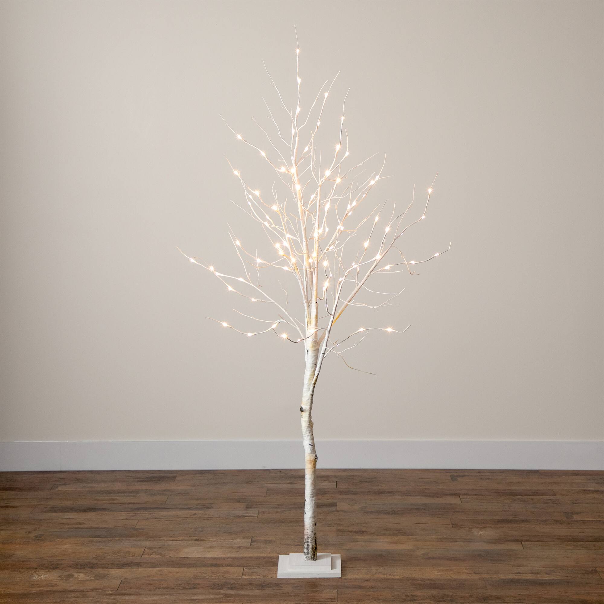 6ft. Pre-Lit White Birch Artificial Christmas Tree, White LED Lights